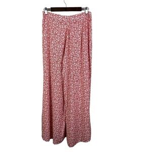 Luukse Women's Palazzo Pants Floral Print Coral Wide Leg Side Zip Size M
